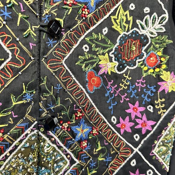 Sandy Starkman  Silk Embroidered Beaded Blouse Women's Size Medium Black - Picture 2 of 8